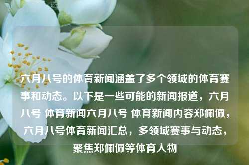 六月八号的体育新闻涵盖了多个领域的体育赛事和动态。以下是一些可能的新闻报道，六月八号 体育新闻六月八号 体育新闻内容郑佩佩，六月八号体育新闻汇总，多领域赛事与动态，聚焦郑佩佩等体育人物，六月八号体育新闻，多领域赛事与动态聚焦郑佩佩等体育人物报道汇总-第1张图片-体育新闻