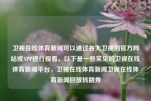 卫视在线体育新闻可以通过各大卫视的官方网站或APP进行观看。以下是一些常见的卫视在线体育新闻平台，卫视在线体育新闻卫视在线体育新闻回放转融券-第1张图片-体育新闻