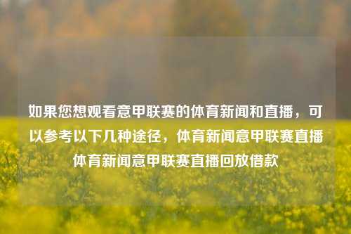 如果您想观看意甲联赛的体育新闻和直播，可以参考以下几种途径，体育新闻意甲联赛直播体育新闻意甲联赛直播回放借款-第1张图片-体育新闻