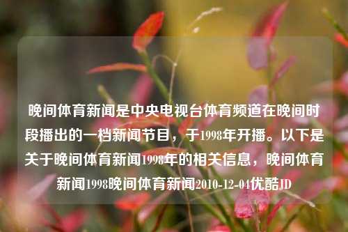 晚间体育新闻是中央电视台体育频道在晚间时段播出的一档新闻节目，于1998年开播。以下是关于晚间体育新闻1998年的相关信息，晚间体育新闻1998晚间体育新闻2010-12-04优酷JD-第1张图片-体育新闻