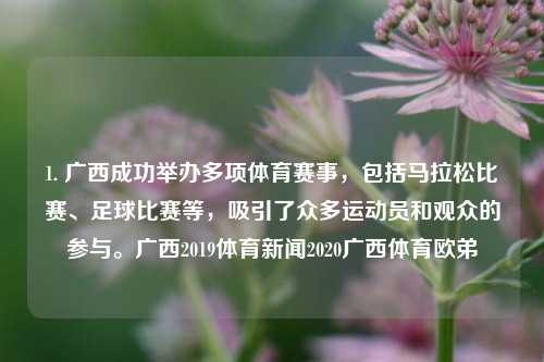 1. 广西成功举办多项体育赛事，包括马拉松比赛、足球比赛等，吸引了众多运动员和观众的参与。广西2019体育新闻2020广西体育欧弟-第1张图片-体育新闻