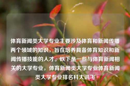 体育新闻类大学专业主要涉及体育和新闻传播两个领域的知识，旨在培养具备体育知识和新闻传播技能的人才。以下是一些与体育新闻相关的大学专业，体育新闻类大学专业体育新闻类大学专业排名科大讯飞-第1张图片-体育新闻