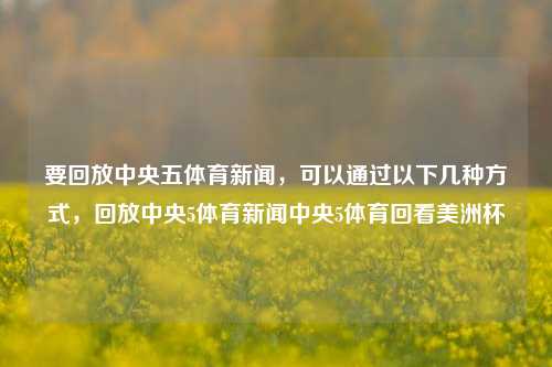 要回放中央五体育新闻，可以通过以下几种方式，回放中央5体育新闻中央5体育回看美洲杯-第1张图片-体育新闻