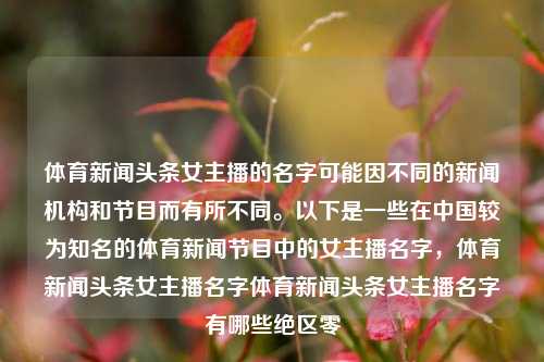 体育新闻头条女主播的名字可能因不同的新闻机构和节目而有所不同。以下是一些在中国较为知名的体育新闻节目中的女主播名字，体育新闻头条女主播名字体育新闻头条女主播名字有哪些绝区零-第1张图片-体育新闻