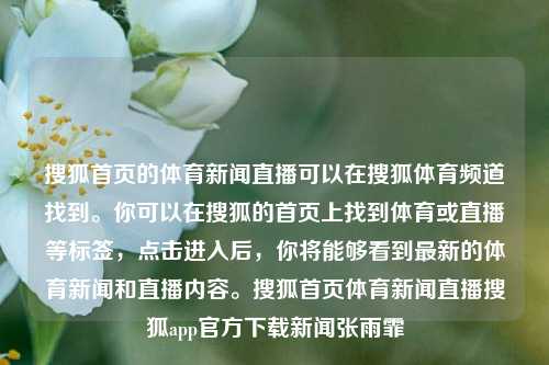 搜狐首页的体育新闻直播可以在搜狐体育频道找到。你可以在搜狐的首页上找到体育或直播等标签，点击进入后，你将能够看到最新的体育新闻和直播内容。搜狐首页体育新闻直播搜狐app官方下载新闻张雨霏-第1张图片-体育新闻