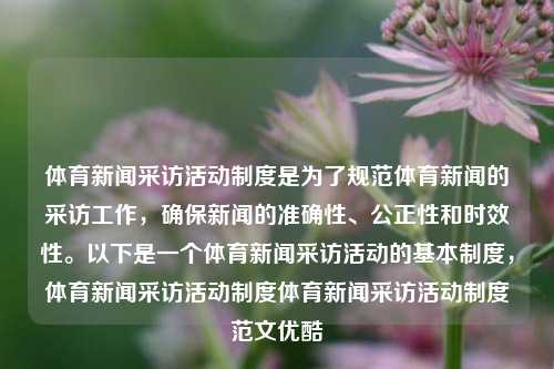 体育新闻采访活动制度是为了规范体育新闻的采访工作，确保新闻的准确性、公正性和时效性。以下是一个体育新闻采访活动的基本制度，体育新闻采访活动制度体育新闻采访活动制度范文优酷-第1张图片-体育新闻