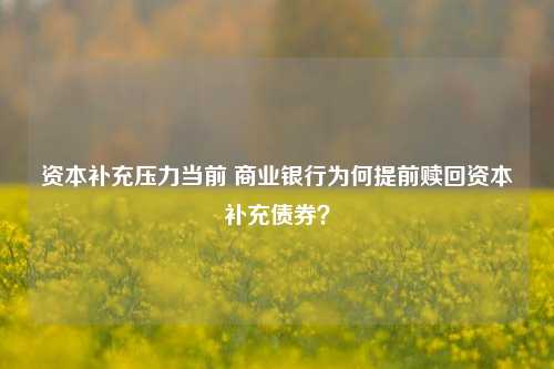 资本补充压力当前 商业银行为何提前赎回资本补充债券？-第1张图片-体育新闻