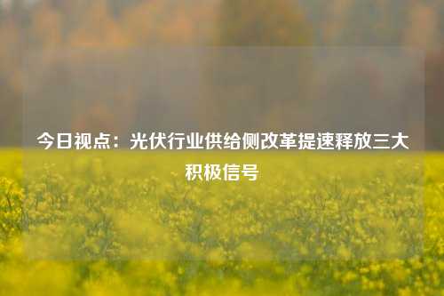 今日视点：光伏行业供给侧改革提速释放三大积极信号-第1张图片-体育新闻