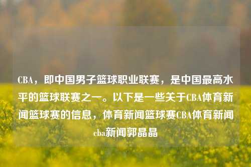 CBA，即中国男子篮球职业联赛，是中国最高水平的篮球联赛之一。以下是一些关于CBA体育新闻篮球赛的信息，体育新闻篮球赛CBA体育新闻cba新闻郭晶晶-第1张图片-体育新闻