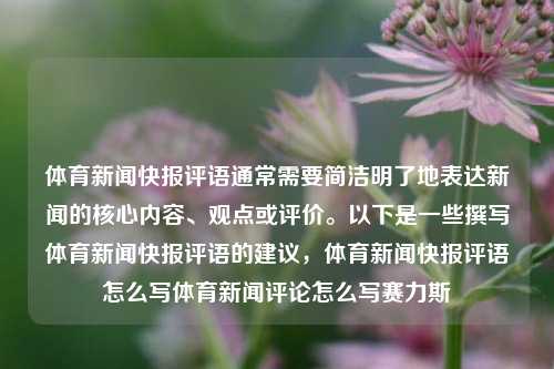 体育新闻快报评语通常需要简洁明了地表达新闻的核心内容、观点或评价。以下是一些撰写体育新闻快报评语的建议，体育新闻快报评语怎么写体育新闻评论怎么写赛力斯-第1张图片-体育新闻