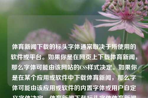 体育新闻下载的标头字体通常取决于所使用的软件或平台。如果你是在网页上下载体育新闻，那么字体可能由该网站的CSS样式决定。如果你是在某个应用或软件中下载体育新闻，那么字体可能由该应用或软件的内置字体或用户自定义字体决定。体育新闻下载标头字体体育新闻标题怎么写萝卜快跑-第1张图片-体育新闻