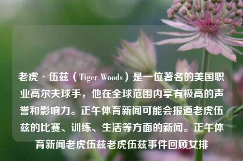 老虎·伍兹（Tiger Woods）是一位著名的美国职业高尔夫球手，他在全球范围内享有极高的声誉和影响力。正午体育新闻可能会报道老虎伍兹的比赛、训练、生活等方面的新闻。正午体育新闻老虎伍兹老虎伍兹事件回顾女排-第1张图片-体育新闻