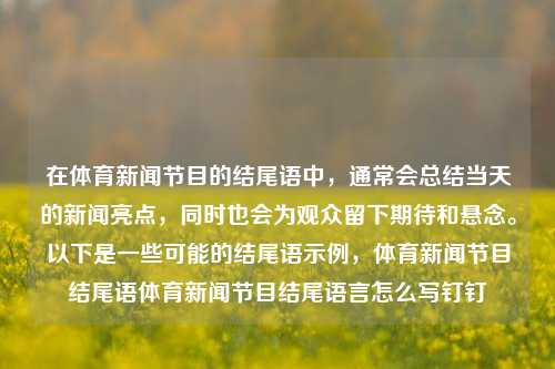 在体育新闻节目的结尾语中，通常会总结当天的新闻亮点，同时也会为观众留下期待和悬念。以下是一些可能的结尾语示例，体育新闻节目结尾语体育新闻节目结尾语言怎么写钉钉-第1张图片-体育新闻