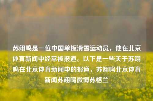 苏翊鸣是一位中国单板滑雪运动员，他在北京体育新闻中经常被报道。以下是一些关于苏翊鸣在北京体育新闻中的报道，苏翊鸣北京体育新闻苏翊鸣微博苏格兰-第1张图片-体育新闻