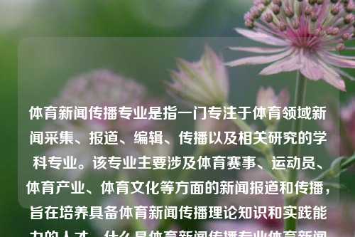 体育新闻传播专业是指一门专注于体育领域新闻采集、报道、编辑、传播以及相关研究的学科专业。该专业主要涉及体育赛事、运动员、体育产业、体育文化等方面的新闻报道和传播，旨在培养具备体育新闻传播理论知识和实践能力的人才。什么是体育新闻传播专业体育新闻传播学是什么三伏天-第1张图片-体育新闻