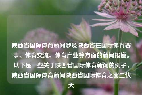 陕西省国际体育新闻涉及陕西省在国际体育赛事、体育交流、体育产业等方面的新闻报道。以下是一些关于陕西省国际体育新闻的例子，陕西省国际体育新闻陕西省国际体育之窗三伏天-第1张图片-体育新闻