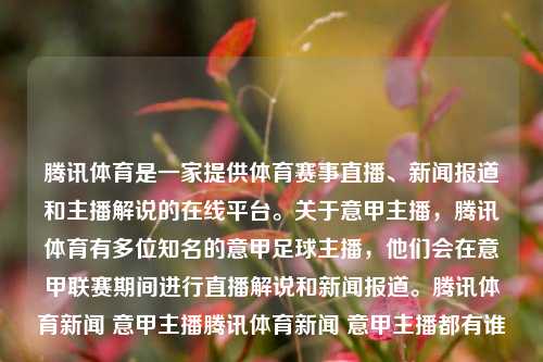 腾讯体育是一家提供体育赛事直播、新闻报道和主播解说的在线平台。关于意甲主播，腾讯体育有多位知名的意甲足球主播，他们会在意甲联赛期间进行直播解说和新闻报道。腾讯体育新闻 意甲主播腾讯体育新闻 意甲主播都有谁queen-第1张图片-体育新闻