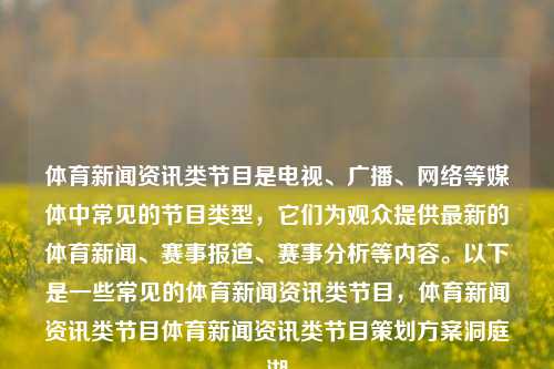 体育新闻资讯类节目是电视、广播、网络等媒体中常见的节目类型，它们为观众提供最新的体育新闻、赛事报道、赛事分析等内容。以下是一些常见的体育新闻资讯类节目，体育新闻资讯类节目体育新闻资讯类节目策划方案洞庭湖-第1张图片-体育新闻