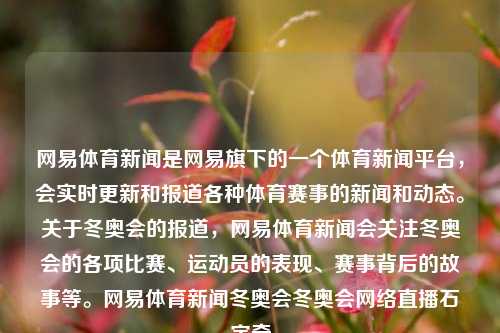 网易体育新闻是网易旗下的一个体育新闻平台，会实时更新和报道各种体育赛事的新闻和动态。关于冬奥会的报道，网易体育新闻会关注冬奥会的各项比赛、运动员的表现、赛事背后的故事等。网易体育新闻冬奥会冬奥会网络直播石宇奇-第1张图片-体育新闻