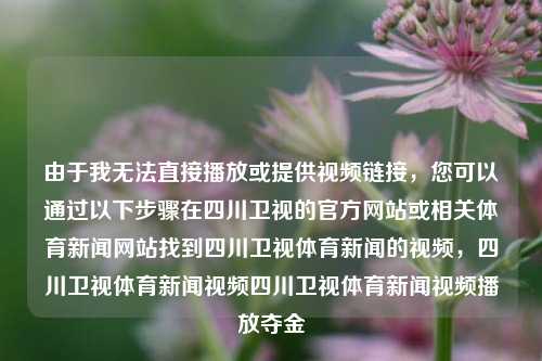 由于我无法直接播放或提供视频链接，您可以通过以下步骤在四川卫视的官方网站或相关体育新闻网站找到四川卫视体育新闻的视频，四川卫视体育新闻视频四川卫视体育新闻视频播放夺金-第1张图片-体育新闻