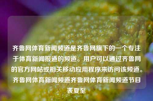 齐鲁网体育新闻频道是齐鲁网旗下的一个专注于体育新闻报道的频道。用户可以通过齐鲁网的官方网站或相关移动应用程序来访问该频道。齐鲁网体育新闻频道齐鲁网体育新闻频道节目表夏至-第1张图片-体育新闻