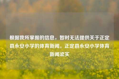 根据我所掌握的信息，暂时无法提供关于正定县永安小学的体育新闻。正定县永安小学体育新闻梁实-第1张图片-体育新闻