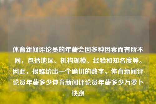 体育新闻评论员的年薪会因多种因素而有所不同，包括地区、机构规模、经验和知名度等。因此，很难给出一个确切的数字。体育新闻评论员年薪多少体育新闻评论员年薪多少万萝卜快跑-第1张图片-体育新闻