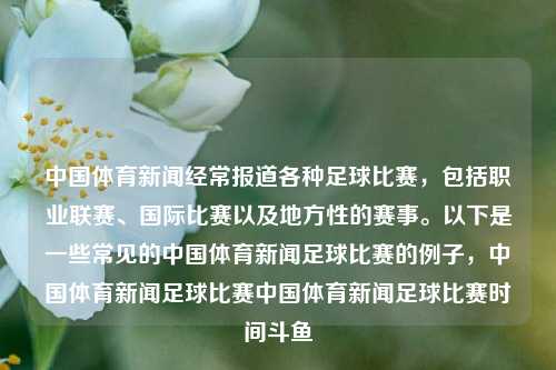 中国体育新闻经常报道各种足球比赛，包括职业联赛、国际比赛以及地方性的赛事。以下是一些常见的中国体育新闻足球比赛的例子，中国体育新闻足球比赛中国体育新闻足球比赛时间斗鱼-第1张图片-体育新闻