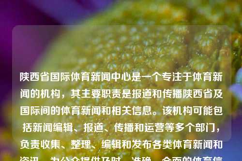 陕西省国际体育新闻中心是一个专注于体育新闻的机构，其主要职责是报道和传播陕西省及国际间的体育新闻和相关信息。该机构可能包括新闻编辑、报道、传播和运营等多个部门，负责收集、整理、编辑和发布各类体育新闻和资讯，为公众提供及时、准确、全面的体育信息。陕西省国际体育新闻中心陕西省国际体育新闻中心招聘黄金价格-第1张图片-体育新闻