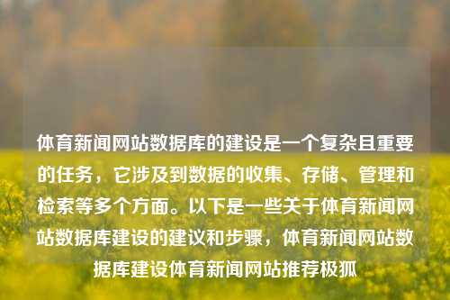 体育新闻网站数据库的建设是一个复杂且重要的任务，它涉及到数据的收集、存储、管理和检索等多个方面。以下是一些关于体育新闻网站数据库建设的建议和步骤，体育新闻网站数据库建设体育新闻网站推荐极狐-第1张图片-体育新闻