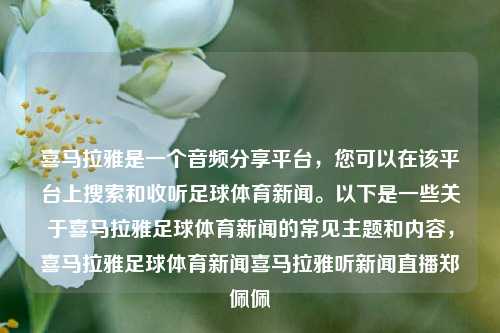 喜马拉雅是一个音频分享平台，您可以在该平台上搜索和收听足球体育新闻。以下是一些关于喜马拉雅足球体育新闻的常见主题和内容，喜马拉雅足球体育新闻喜马拉雅听新闻直播郑佩佩-第1张图片-体育新闻