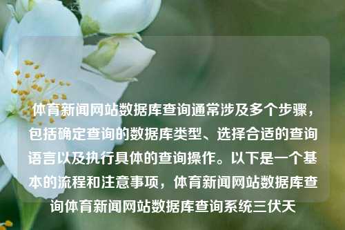 体育新闻网站数据库查询通常涉及多个步骤，包括确定查询的数据库类型、选择合适的查询语言以及执行具体的查询操作。以下是一个基本的流程和注意事项，体育新闻网站数据库查询体育新闻网站数据库查询系统三伏天-第1张图片-体育新闻