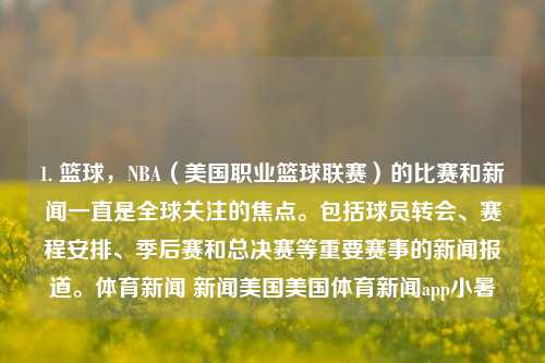 1. 篮球，NBA（美国职业篮球联赛）的比赛和新闻一直是全球关注的焦点。包括球员转会、赛程安排、季后赛和总决赛等重要赛事的新闻报道。体育新闻 新闻美国美国体育新闻app小暑-第1张图片-体育新闻