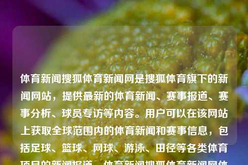 体育新闻搜狐体育新闻网是搜狐体育旗下的新闻网站，提供最新的体育新闻、赛事报道、赛事分析、球员专访等内容。用户可以在该网站上获取全球范围内的体育新闻和赛事信息，包括足球、篮球、网球、游泳、田径等各类体育项目的新闻报道。体育新闻搜狐体育新闻网体育新闻搜狐体育新闻网最新消息黄雅琼-第1张图片-体育新闻