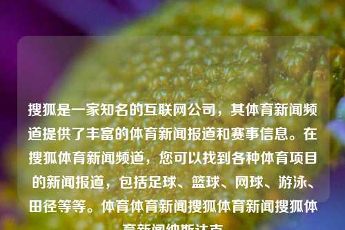 搜狐是一家知名的互联网公司，其体育新闻频道提供了丰富的体育新闻报道和赛事信息。在搜狐体育新闻频道，您可以找到各种体育项目的新闻报道，包括足球、篮球、网球、游泳、田径等等。体育体育新闻搜狐体育新闻搜狐体育新闻纳斯达克-第1张图片-体育新闻