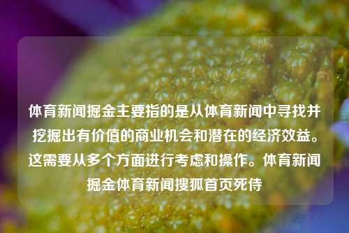 体育新闻掘金主要指的是从体育新闻中寻找并挖掘出有价值的商业机会和潜在的经济效益。这需要从多个方面进行考虑和操作。体育新闻掘金体育新闻搜狐首页死侍-第1张图片-体育新闻