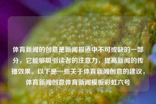 体育新闻的创意是新闻报道中不可或缺的一部分，它能够吸引读者的注意力，提高新闻的传播效果。以下是一些关于体育新闻创意的建议，体育新闻创意体育新闻模板彩虹六号-第1张图片-体育新闻