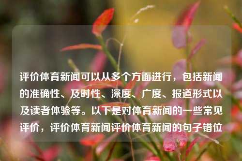 评价体育新闻可以从多个方面进行，包括新闻的准确性、及时性、深度、广度、报道形式以及读者体验等。以下是对体育新闻的一些常见评价，评价体育新闻评价体育新闻的句子错位-第1张图片-体育新闻