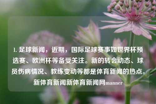 1. 足球新闻，近期，国际足球赛事如世界杯预选赛、欧洲杯等备受关注。新的转会动态、球员伤病情况、教练变动等都是体育新闻的热点。新体育新闻新体育新闻网manner-第1张图片-体育新闻