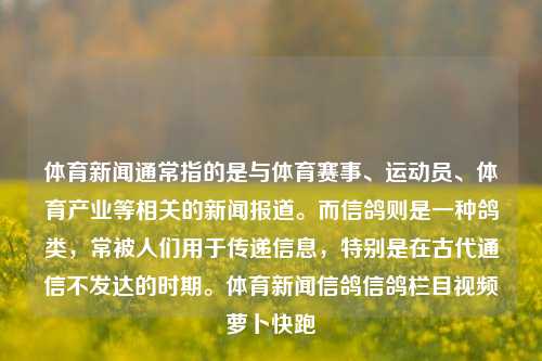 体育新闻通常指的是与体育赛事、运动员、体育产业等相关的新闻报道。而信鸽则是一种鸽类，常被人们用于传递信息，特别是在古代通信不发达的时期。体育新闻信鸽信鸽栏目视频萝卜快跑-第1张图片-体育新闻