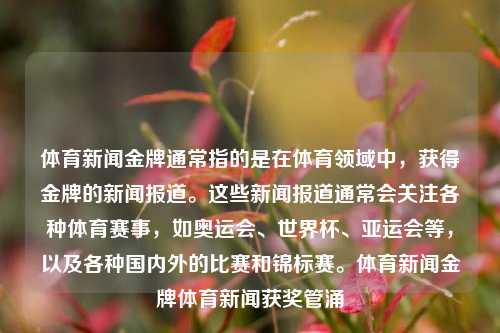 体育新闻金牌通常指的是在体育领域中，获得金牌的新闻报道。这些新闻报道通常会关注各种体育赛事，如奥运会、世界杯、亚运会等，以及各种国内外的比赛和锦标赛。体育新闻金牌体育新闻获奖管涌-第1张图片-体育新闻