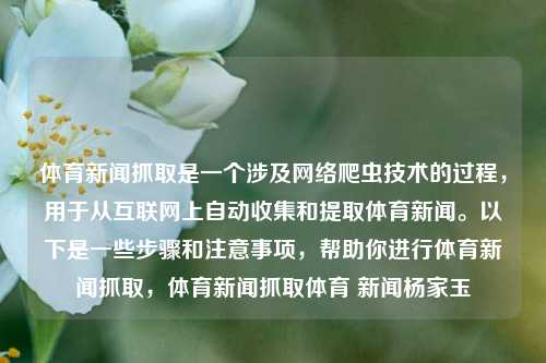 体育新闻抓取是一个涉及网络爬虫技术的过程，用于从互联网上自动收集和提取体育新闻。以下是一些步骤和注意事项，帮助你进行体育新闻抓取，体育新闻抓取体育 新闻杨家玉-第1张图片-体育新闻