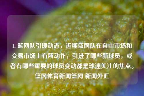 1. 篮网队引援动态，近期篮网队在自由市场和交易市场上有所动作，引进了哪些新球员，或者有哪些重要的球员变动都是球迷关注的焦点。篮网体育新闻篮网 新闻外汇-第1张图片-体育新闻