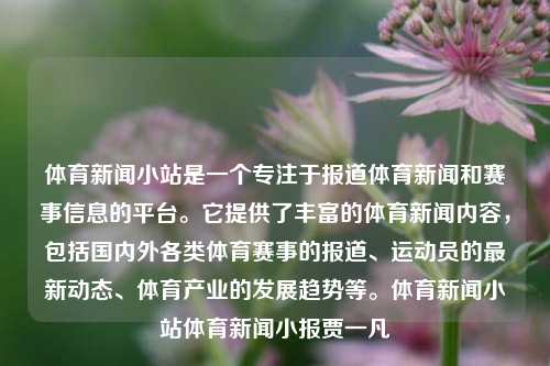 体育新闻小站是一个专注于报道体育新闻和赛事信息的平台。它提供了丰富的体育新闻内容，包括国内外各类体育赛事的报道、运动员的最新动态、体育产业的发展趋势等。体育新闻小站体育新闻小报贾一凡-第1张图片-体育新闻