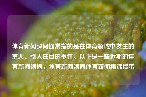 体育新闻瞬间通常指的是在体育领域中发生的重大、引人注目的事件。以下是一些近期的体育新闻瞬间，体育新闻瞬间体育新闻集锦掼蛋-第1张图片-体育新闻