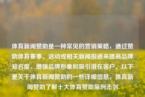 体育新闻赞助是一种常见的营销策略，通过赞助体育赛事、活动或相关新闻报道来提高品牌知名度、增强品牌形象和吸引潜在客户。以下是关于体育新闻赞助的一些详细信息，体育新闻赞助了解十大体育赞助案例击剑-第1张图片-体育新闻