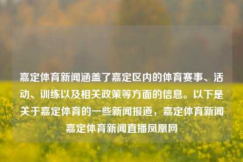 嘉定体育新闻涵盖了嘉定区内的体育赛事、活动、训练以及相关政策等方面的信息。以下是关于嘉定体育的一些新闻报道，嘉定体育新闻嘉定体育新闻直播凤凰网-第1张图片-体育新闻