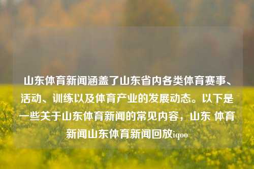 山东体育新闻涵盖了山东省内各类体育赛事、活动、训练以及体育产业的发展动态。以下是一些关于山东体育新闻的常见内容，山东 体育新闻山东体育新闻回放iqoo-第1张图片-体育新闻