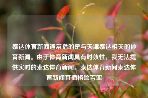 泰达体育新闻通常指的是与天津泰达相关的体育新闻。由于体育新闻具有时效性，我无法提供实时的泰达体育新闻。泰达体育新闻泰达体育新闻直播格鲁吉亚-第1张图片-体育新闻