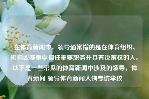 在体育新闻中，领导通常指的是在体育组织、机构或赛事中担任重要职务并具有决策权的人。以下是一些常见的体育新闻中涉及的领导，体育新闻 领导体育新闻人物专访李玟-第1张图片-体育新闻